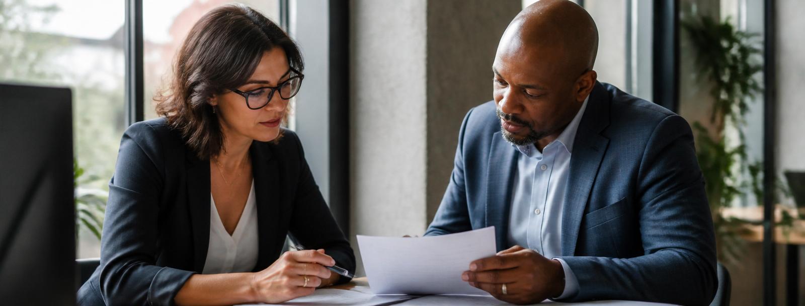 Business professionals reviewing growth plans